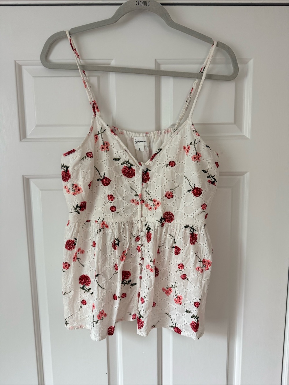 Japna White Eyelet Floral Camisole with Red & Pink Flowers